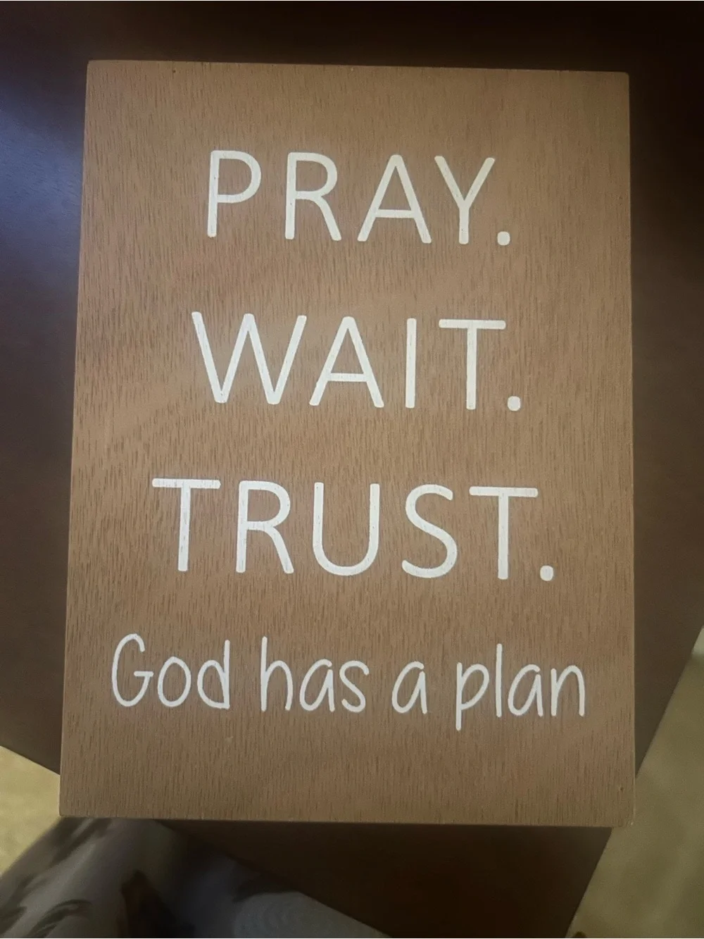 Hobby Lobby Brown and White 'Pray. Wait. Trust.' Wooden Wall Plaque